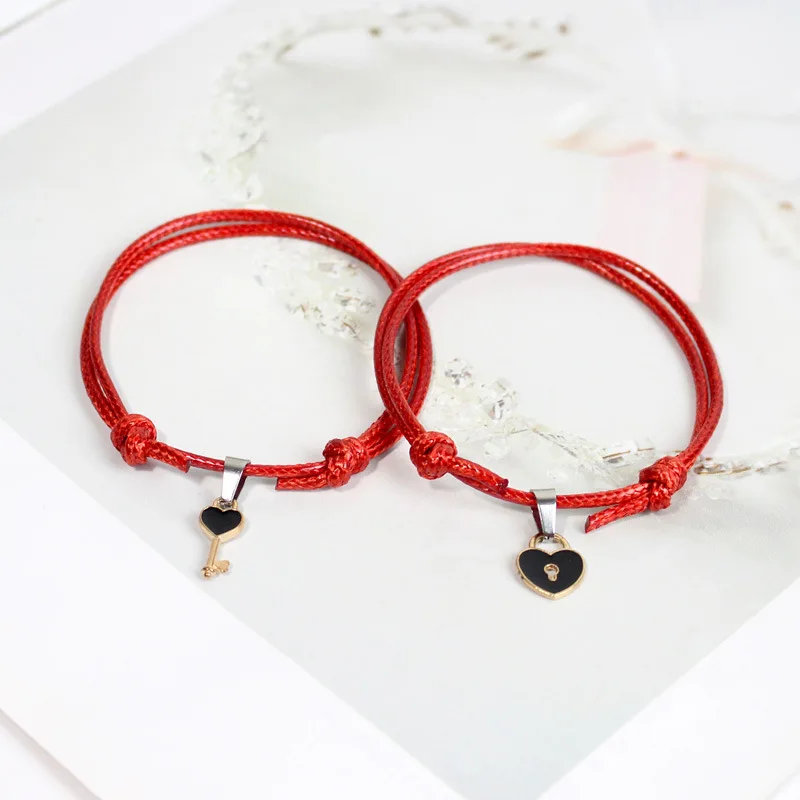 

Noter 2pcs Best Friend Bracelet Cute Love Lock Key Charm BFF Braslet Weaving Red Braclet Friendship Bracelets Couple Brazalete