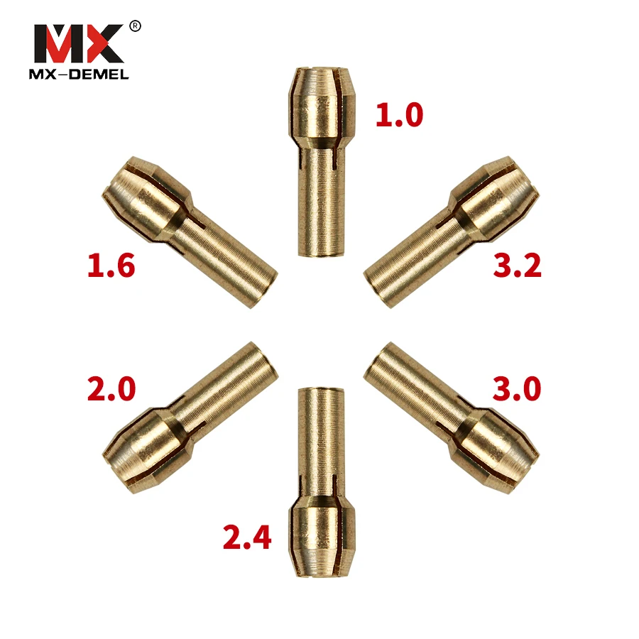 

6Pcs 1.0/1.6//2.0/2.4/3.0/3.2mm Mini Drill Brass Collet Chuck for Dremel Rotary Tool Dremel Power Tools Accessories
