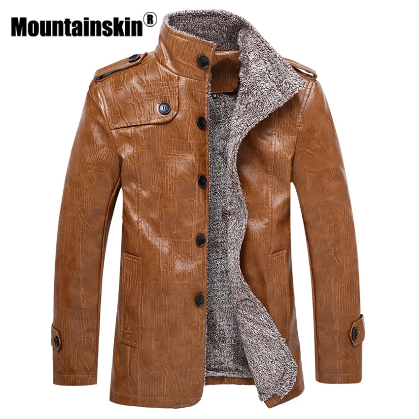 Mountainskin/зимние мужские кожаные куртки 7XL 8XL длинные пальто с воротником стойкой