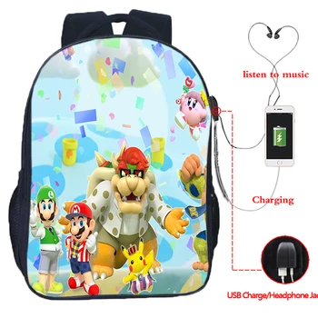 

Super Mario USB Charge Backpack High Quality Men Women Travel Rucksack Boys Girls Student Back to School Gift Beautiful Mochila
