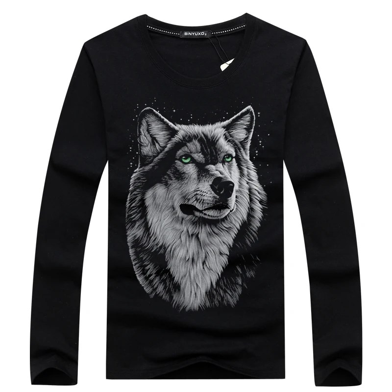 2017 Mens Fashion 3D Wolf Printed T Shirt Men Casual Long Sleeve T-shirt Autumn Spring For Plus Size S-5XL Hot Sale | Мужская одежда