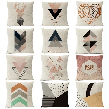 

Nordic Copper Gold Geometric Christmas Pillow Cover Deer Linen Cushion Cover Home Decorative Throw Pillows sofa Pillow Covers