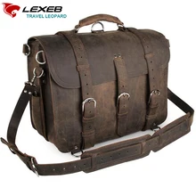 LEXEB Brand Vintage Horse Saddle Full Grain Leather Briefcase Business Bag For 15 Inch Laptop High Quality Hand bags 42 CM Brown