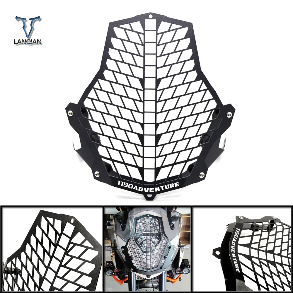 With 1190R 1290S LOGO Motorcycle Headlight Protector Guard Lense Cover Grill For KTM 1190 Adventure /1190R 1290 Super Adventure