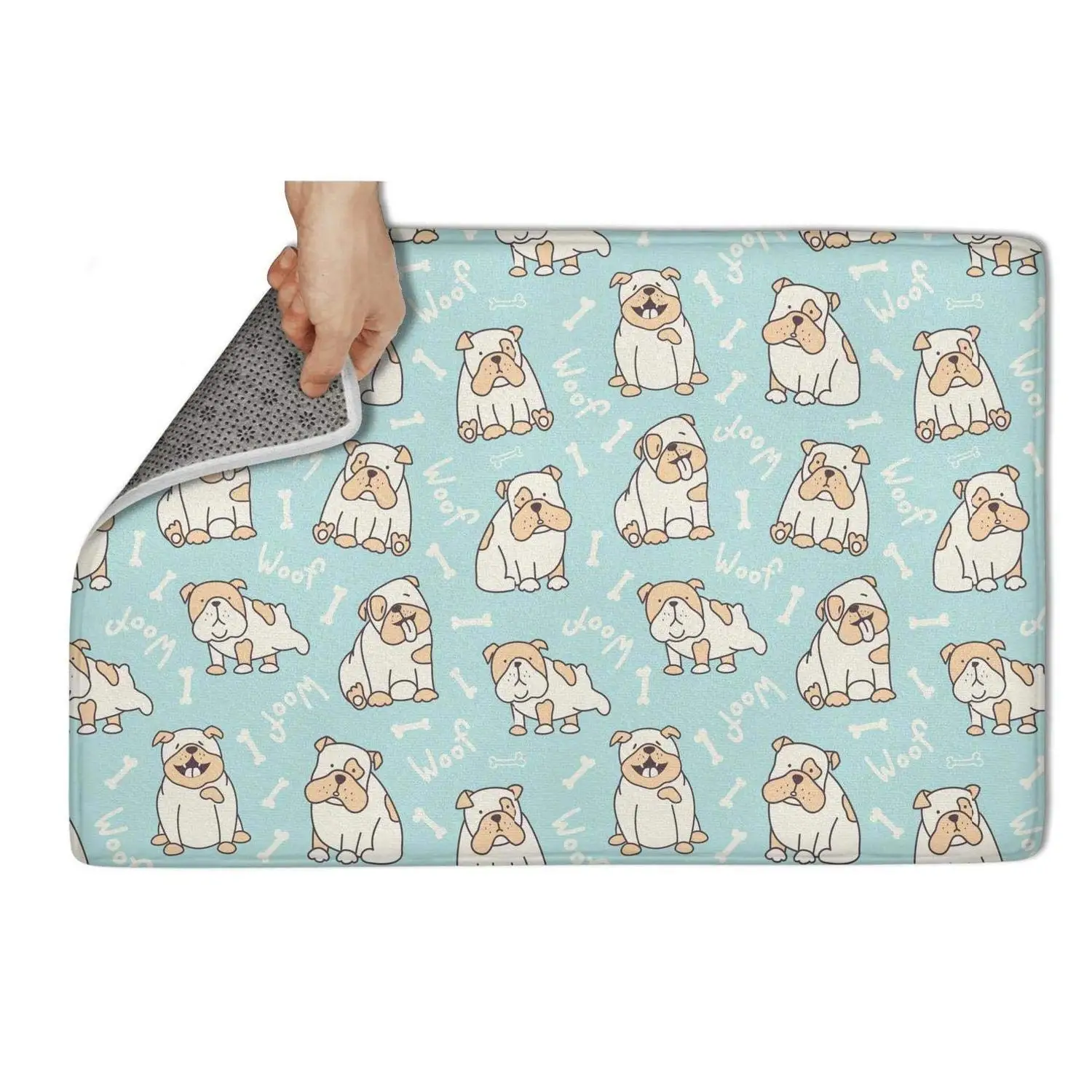 

YIndoor Outdoor Doormat Blue English Bulldog Pattern Absorbent Moisture PVC Backing Entrance Rug Non Slip Door Mat