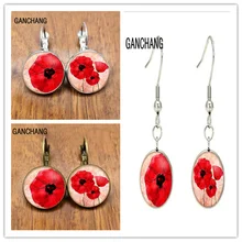 Серьги-подвески, кабошон маки, простые серьги, Маки