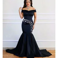 Plus Size Abendkleid 2017 Weg Von der Schulter Perlen mit Kristallen Mermaid Formal Marineblau Abendkleid Mutter der braut Kleid