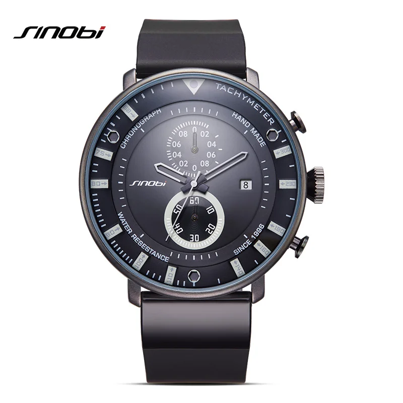 

SINOBI Men's Sport Watch Chronograph Mens Watches Top Brand Luxury Waterproof Ultra Thin Clock Rubber Quartz relogio masculino