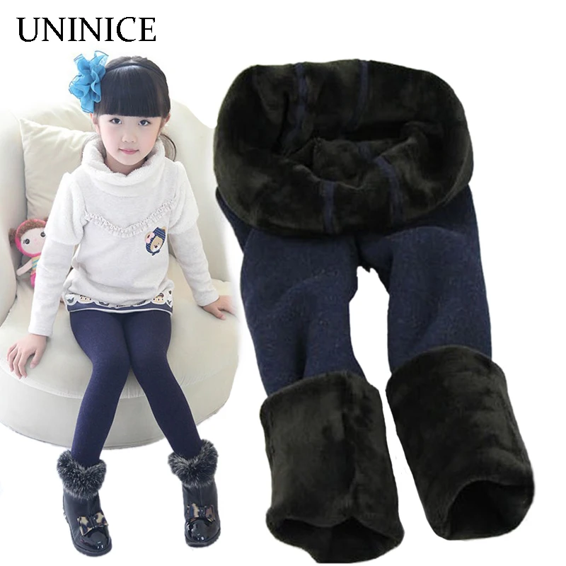 New Winter Fur Baby Girls Leggings Children Pants Kids Thick Warm