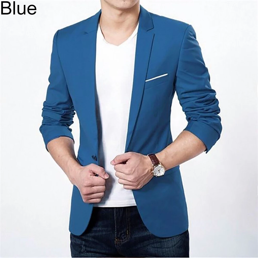 Мужская верхняя одежда мода Slim Fit формальный жакет на одной пуговице деловой