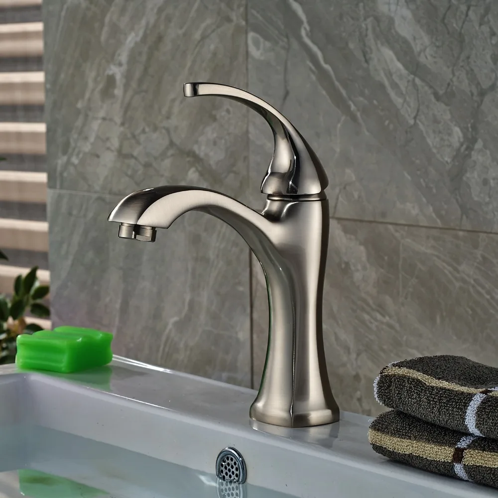 

Free Shipping Newly Style Single Handle Bathroom Sink Faucet Single Hole Mixer Tap Nickel Brushed