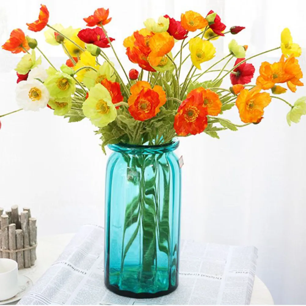 

2pcs/lot Artificial Flowers Silk Poppy Flowers For Wedding Decoration Fake Flowers Poppy Flower For DIY Home Room Garden Decor