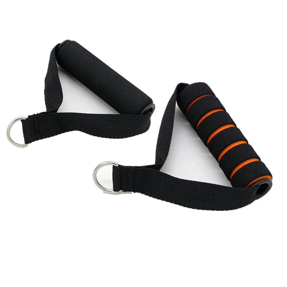 

Multi-purpose D-ring Spring Pull Rope Cable Bar Elastic String Foam Handle Fitness Equipment with stiffness nylon belt 20