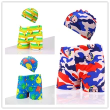 2 шт Многоцветный Плавание ming Мужские шорты для купания+ шапочки для бассейна для мальчиков мультфильм дети Плавание ванный комплект детская пляжная одежда летние Плавание одежда