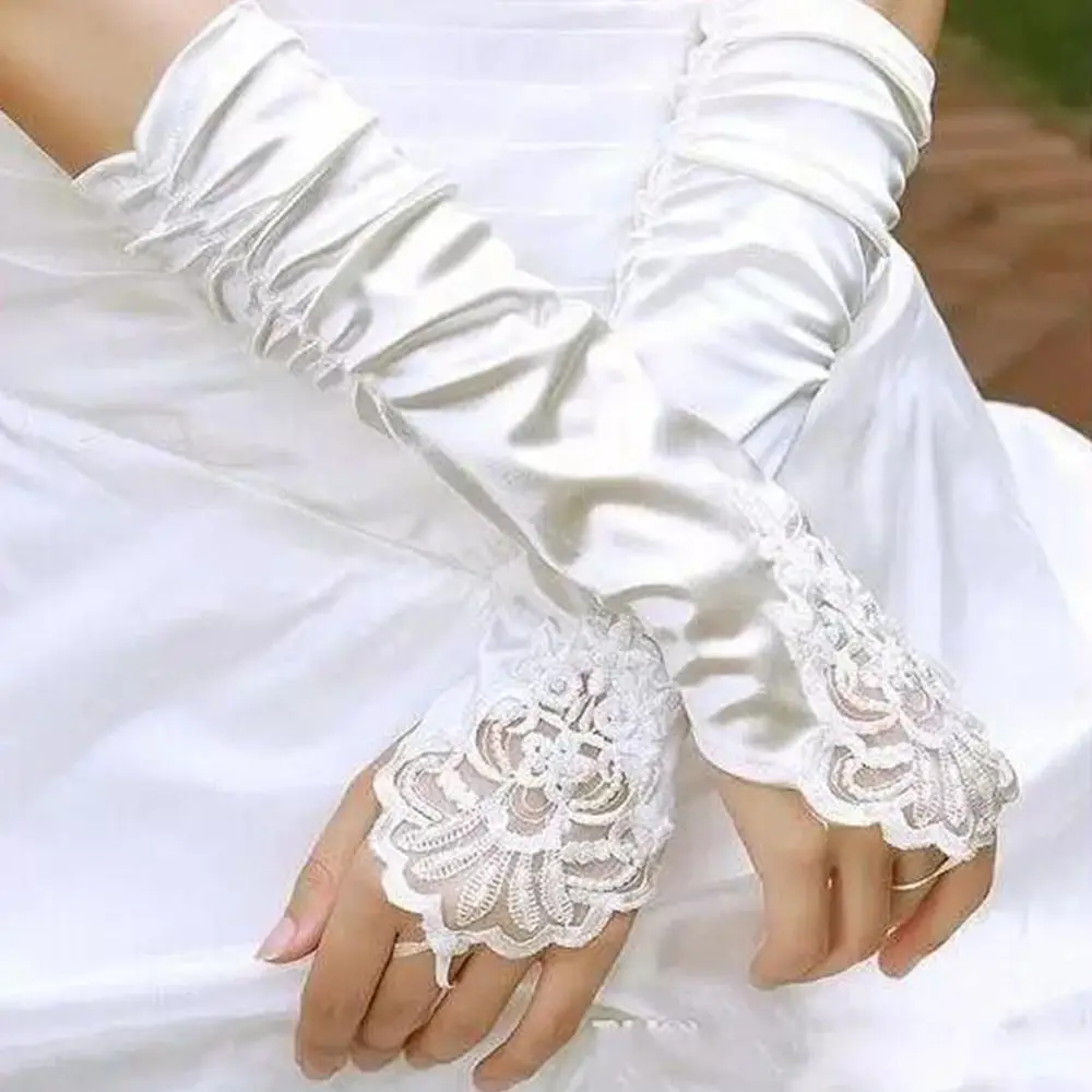 Женские белые перчатки без пальцев с вышивкой из искусственного жемчуга, свадебные коктейльные перчатки, отличное качество, украшенные бисером, нарядное платье