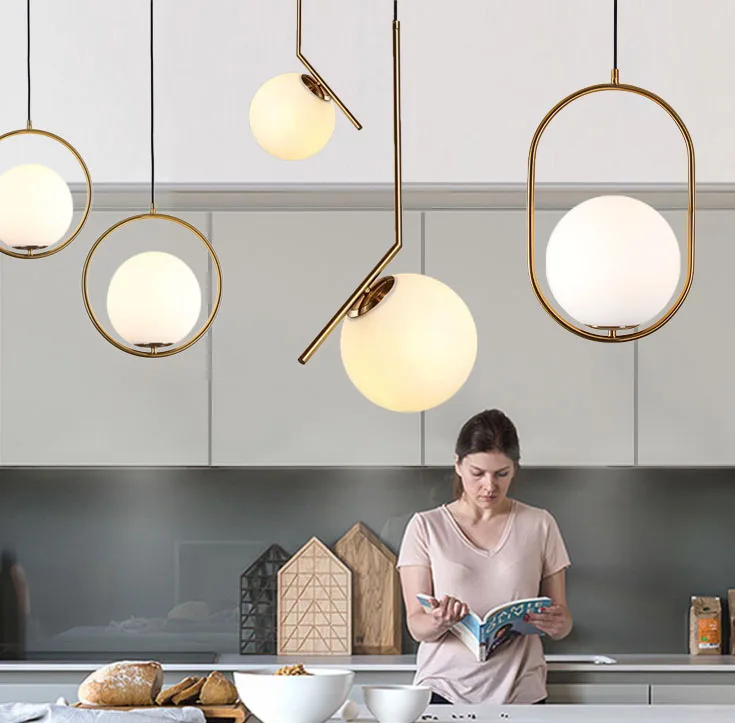 Homhi Round Glass ball pendant light led decoracao kitchen fixture Nordic home deco bedroom loft li - 33032146889