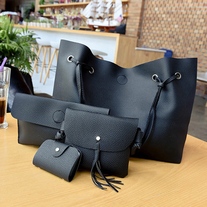New Women Backpacks Purse Shoulder Bags Casual Tassel Tote 4Pcs Bags(Black) New Women Backpacks Purse Shoulder Bags Casual Tassel Tote 4Pcs Bags(Black)