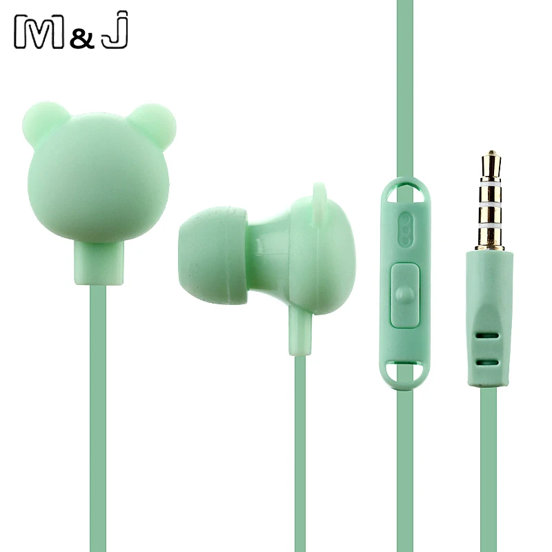 M & J мультфильм милые наушники 3,5 мм в ухо Проводная гарнитура с микрофоном Дистанционного медведь Earpod для iPhone samsung xiaomi для детей подарок