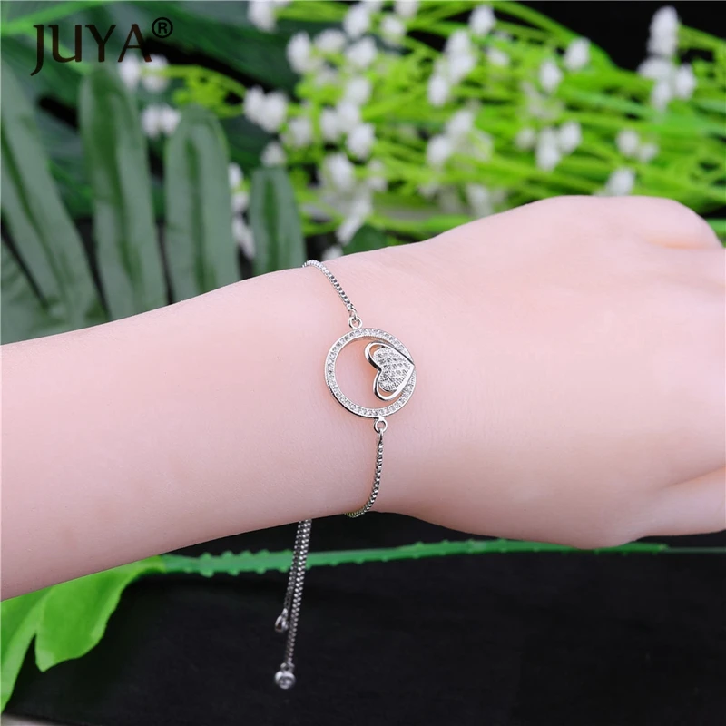 Pulseras mujer moda 2019 медь циркон горный хрусталь Перфорированный Круглый сердце