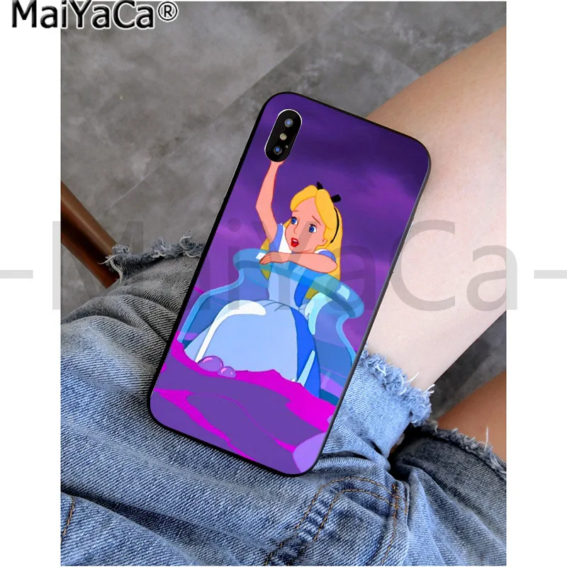 Черный чехол MaiYaCa Alice in Wonderland cat из ТПУ для iphone 11 pro X XS MAX 66S 7 7plus 8 8Plus 5s XR