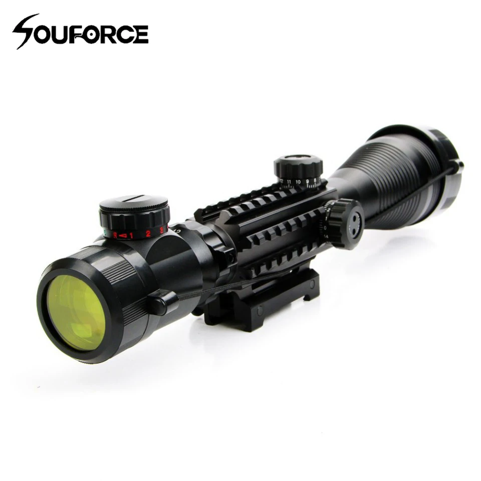 

High Quality Tactical 4-12*50YG Sniper Scope Riflescope with Red Green Rangefinder Illuminated Reticle 20mm Mount