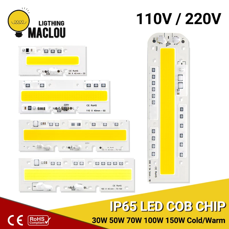 Светодиодный чип Cob лампы 110 V 220 V 30 Вт 50 Вт 70 Вт 100 150 W светодиодный чип ip65 умная ИС (интеграционная схема) "сделай сам" высокий прожектор со