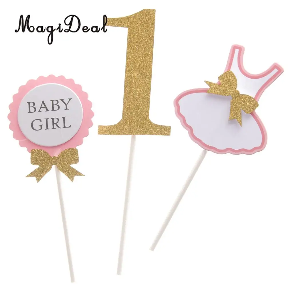 MagiDeal Novelty Lovely BABY GIRL/ BABY BOY 1st Birthday Clothes Celebrating Party Cake Topper Cake Baby Shower Decor Pink Blue