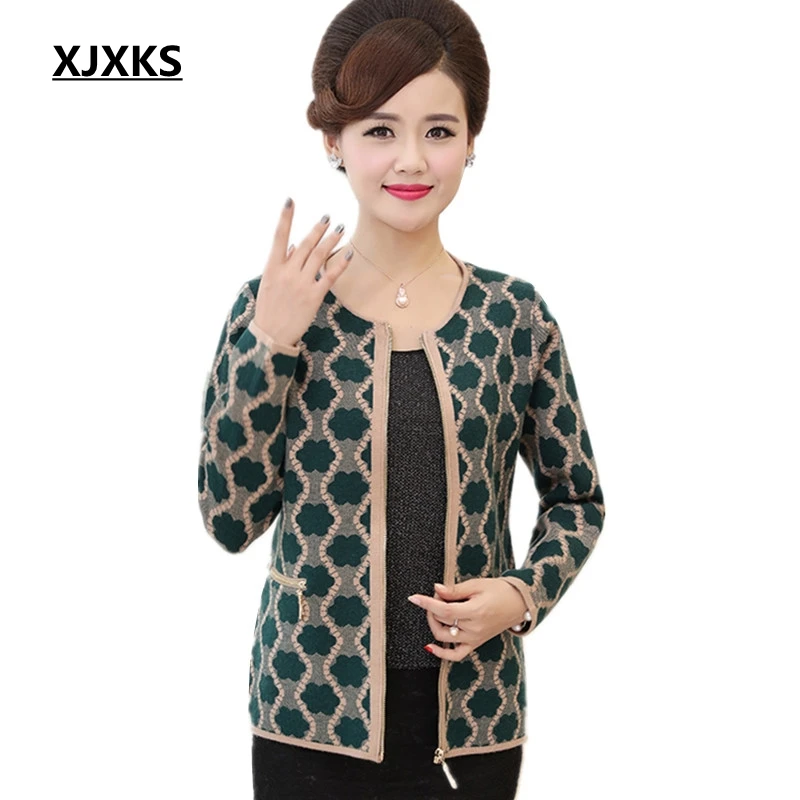 

XJXKS New Female High Quality Casual Sweaters O-neck Long Sleeve Zipper Soft And Warm Large Size S-5XL Jumper Women Cardigan