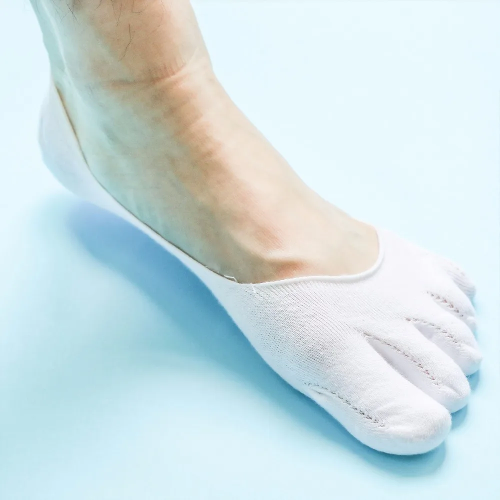 Image 1 Pair Summer Fashion Men White Black Five Finger Toes Sock Invisible Nonslip Ankle Cotton Blend Socks