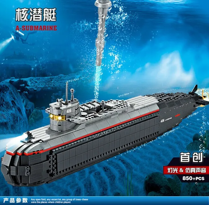 Free shipping 850pcs Nuclear Submarine model enlighten Building blocks