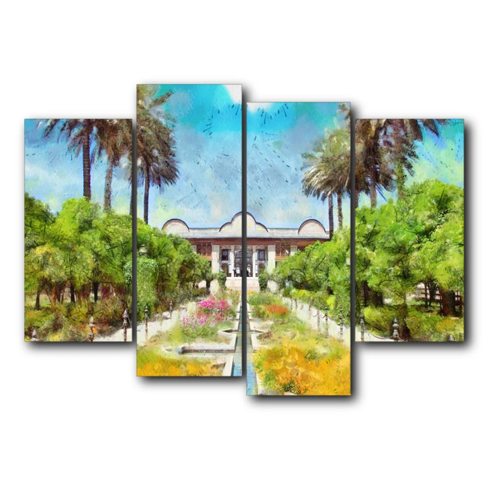 

4 Panel Palm Tree Outside Garden Posters and Prints Art HD Canvas Painting Home Living Room Bathroom Wedding Decoration No Frame