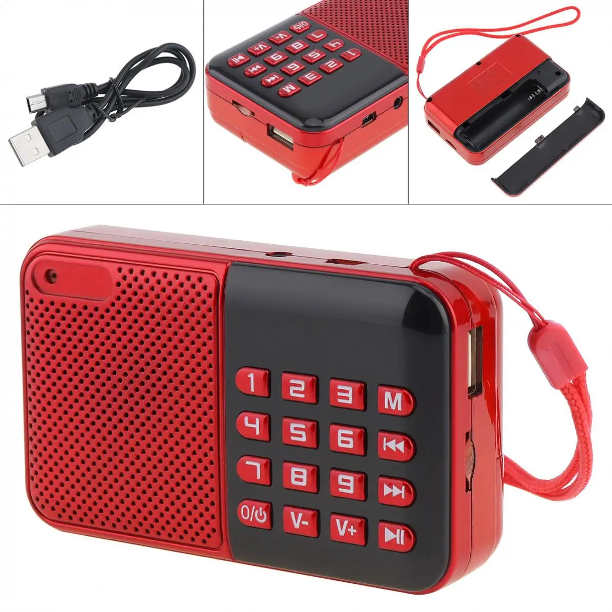 

E16 Portable MP3 Player Mini Audio Card Speaker FM Radio with 3.5mm Headphone Jack for Outdoor / Home