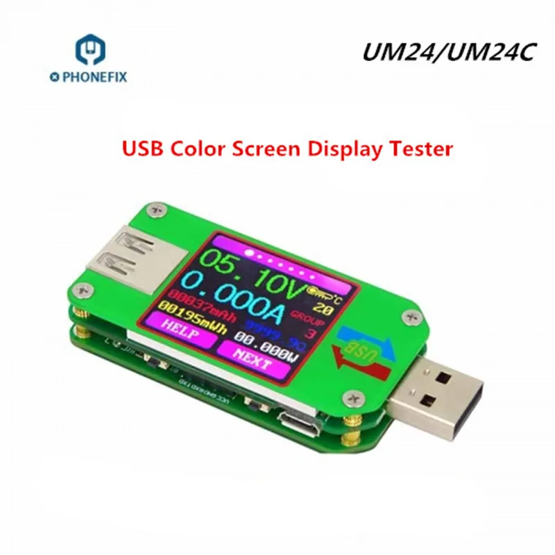 

PHONEFIX UM24C UM24 USB Tester LCD Display Voltage Current Meter Voltmeter Ammeter Battery Charge Measure Cable Impedance