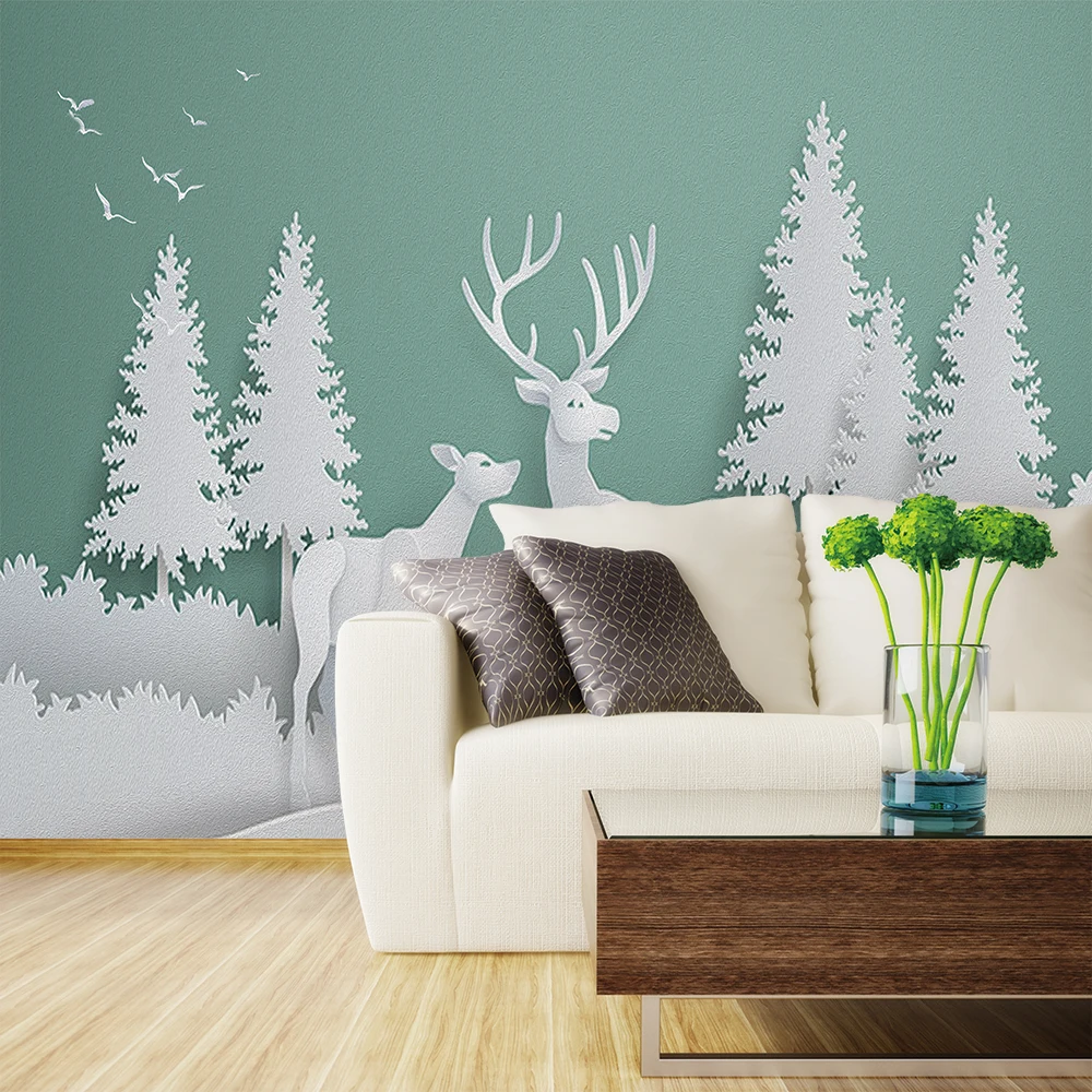 Custom 3d wallpaper modern 3D oil painting forest bird deer + TV background wall - healthy silk waterproof material Custom 3d wallpaper modern 3D oil painting forest bird deer + TV background wall - healthy silk waterproof material