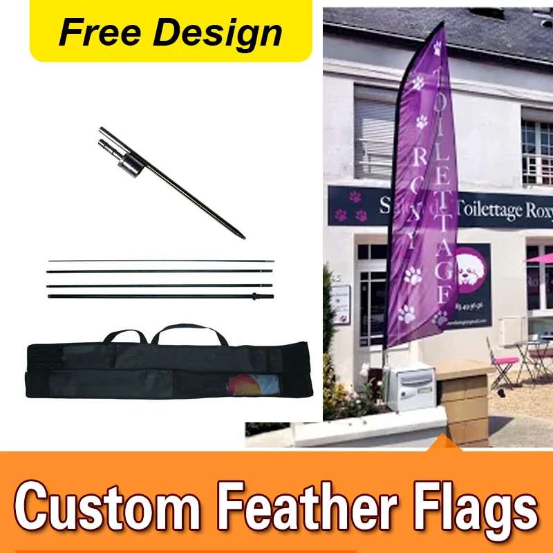 

Free Design Free Shipping Single Sided In-ground Spike Feather Flag Signs Advertising Sail Flag Banners Flutter Flag
