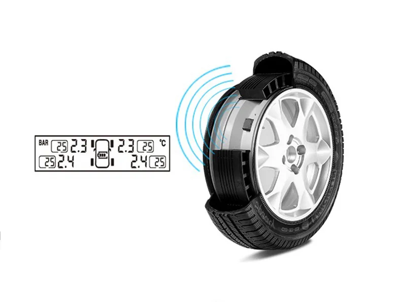 TPMS Solar Wireless Car Tire Pressure Indicator 4 External Sensor Energy Display LCD Screen Car Alarm System2 (1)