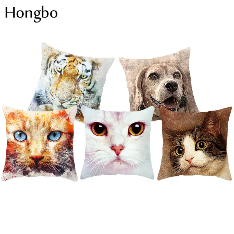 Hongbo Funny Animal Polyester Pillow Case Cover Watercolor Painting Cat Dog Lion Tiger Home Pillow Cases Hongbo Funny Animal Polyester Pillow Case Cover Watercolor Painting Cat Dog Lion Tiger Home Pillow Cases
