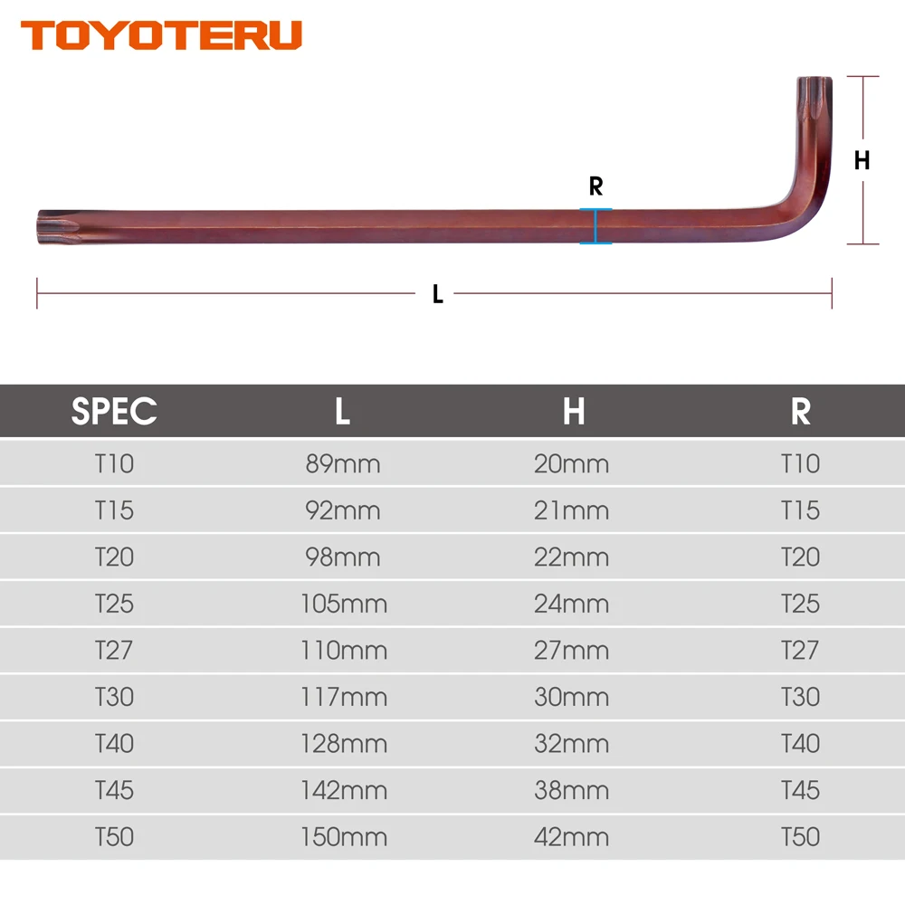 TOYOTERU 9 шт. торцевой ключ против вскрытия Torx ключ бит ключ l-образный T10 T15 T20 T25 T27 T30 T40 T45 T50 длинный рукав длина типа