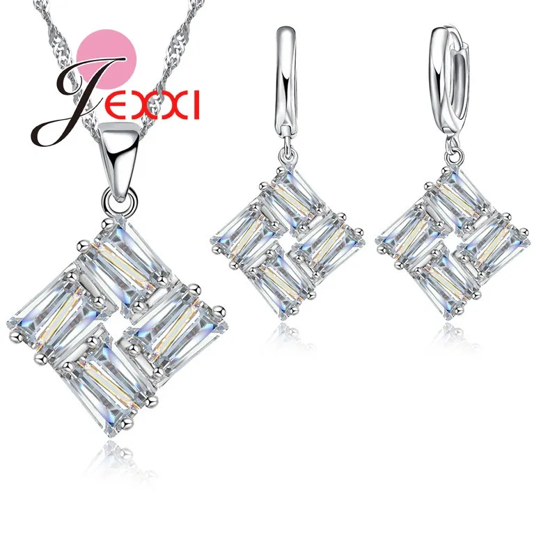 

Jemmin High Quality Square Zirconia Crystal S90 Filled Pendant Necklaces Hoop Earrings Bridal Wedding Jewelry Set
