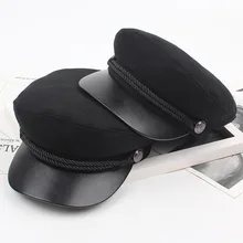 Зимние шапки для женщин, военная шапка, шерсть%, восьмиугольная кепка, Женская Кожаная шапка с цепочкой, одноцветная шапка с газетчиком, берет