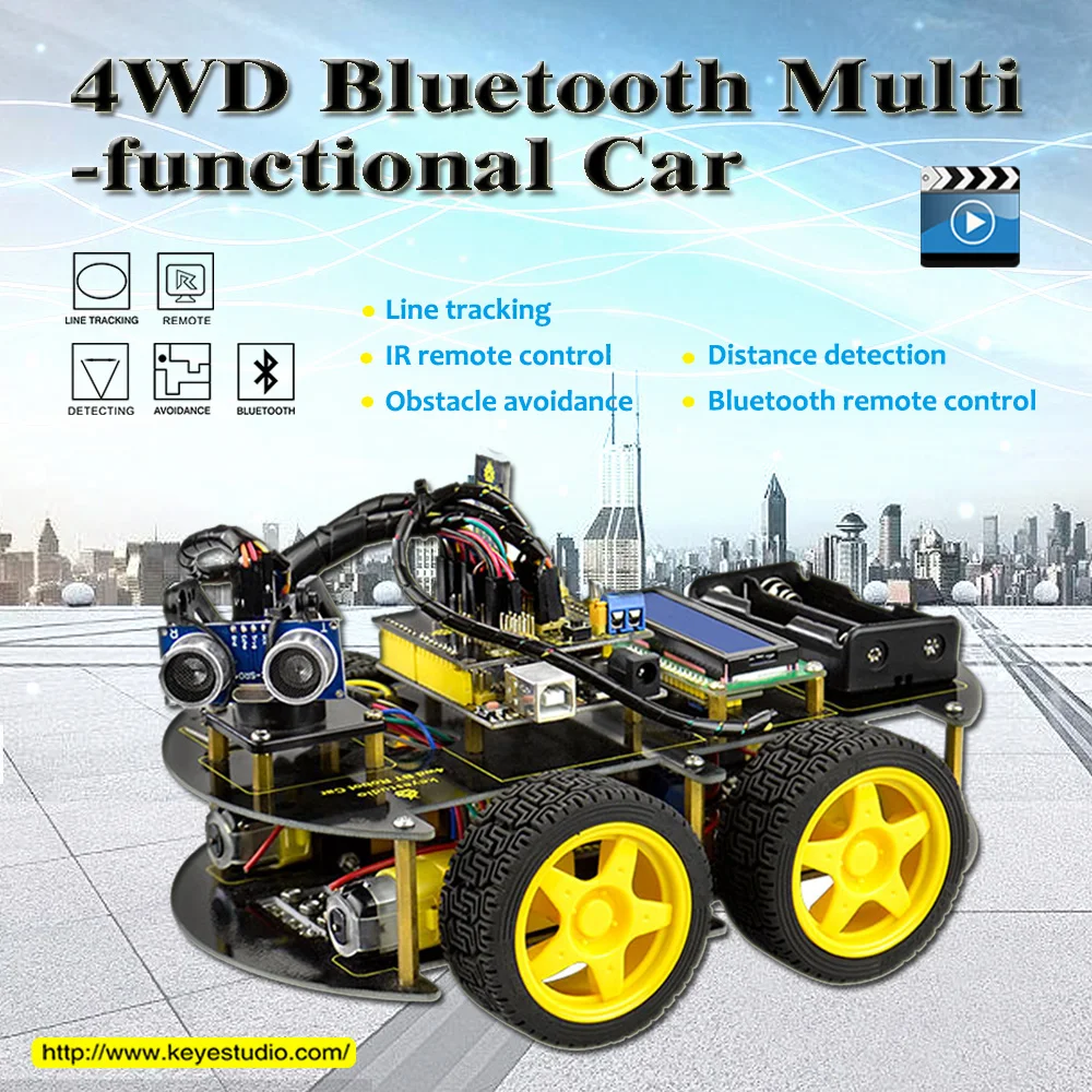 2017 New Year Present Keyestudio 4WD Bluetooth Multi Functional Car For Arduino Robot With LCD1602 Bluetooth
