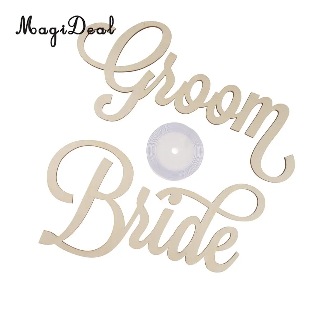 2pcs Shabby Chic Bride Groom Letters Wedding Chair Banner Sign Wooden Party Decorations Photo Prop DIY Craft