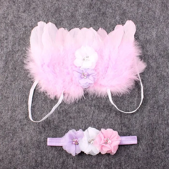 

Lovely Newborn Baby Photography Props Infant Girls Flower Headband+Wing 2pcs Outfit Set Costume Prop Accessories For 0-12 M baby