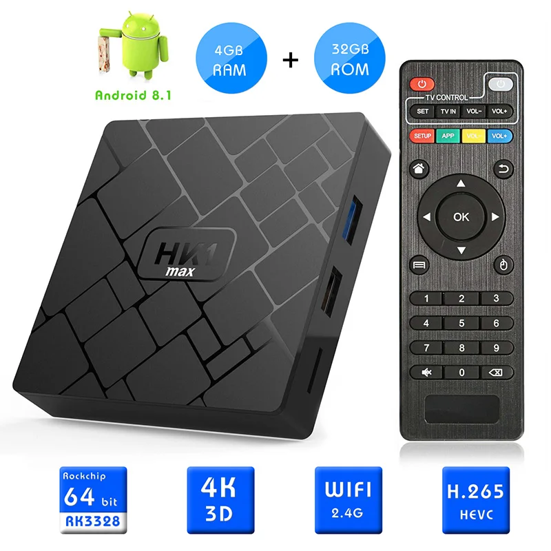 HK1 MAX Android 8,1 Smart ТВ BOX 4 ГБ 32 ГБ Media Player RK3328 Quad core 2,4G WI-FI 3D 4 K HDR H.265 USB 3,0 Декодер каналов кабельного телевидения PK x96mini