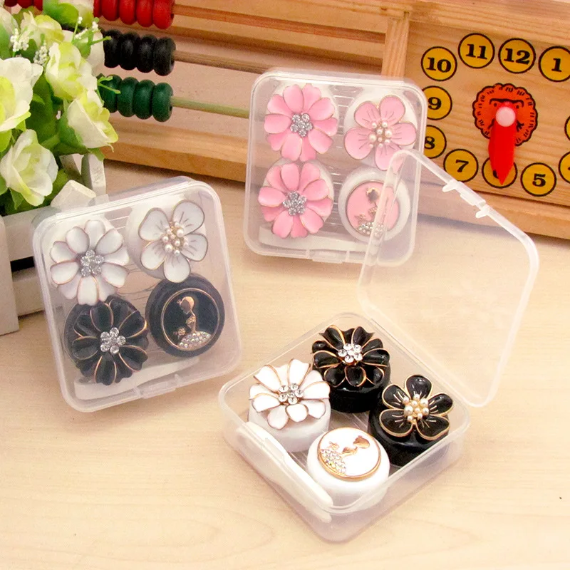 4set(8pc)/lot Cute Flower Contact Lenses Case / Companion Pencil Box / Cartoon Eyeglasses Box