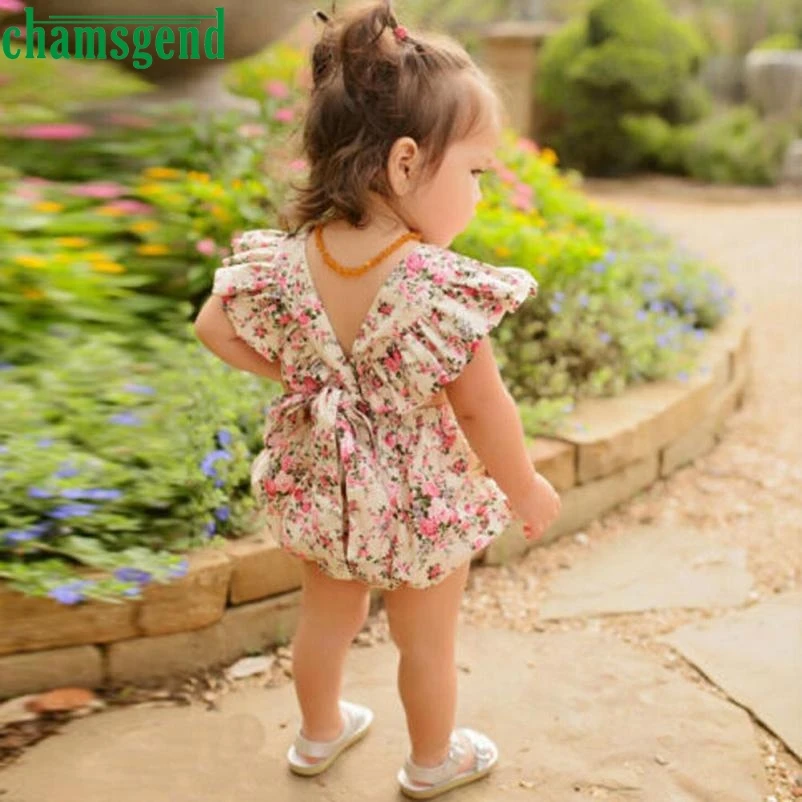 US Newborn Baby Kids Girls Fly Sleeve Romper Jumpsuit Bodysuit Outfits Summer