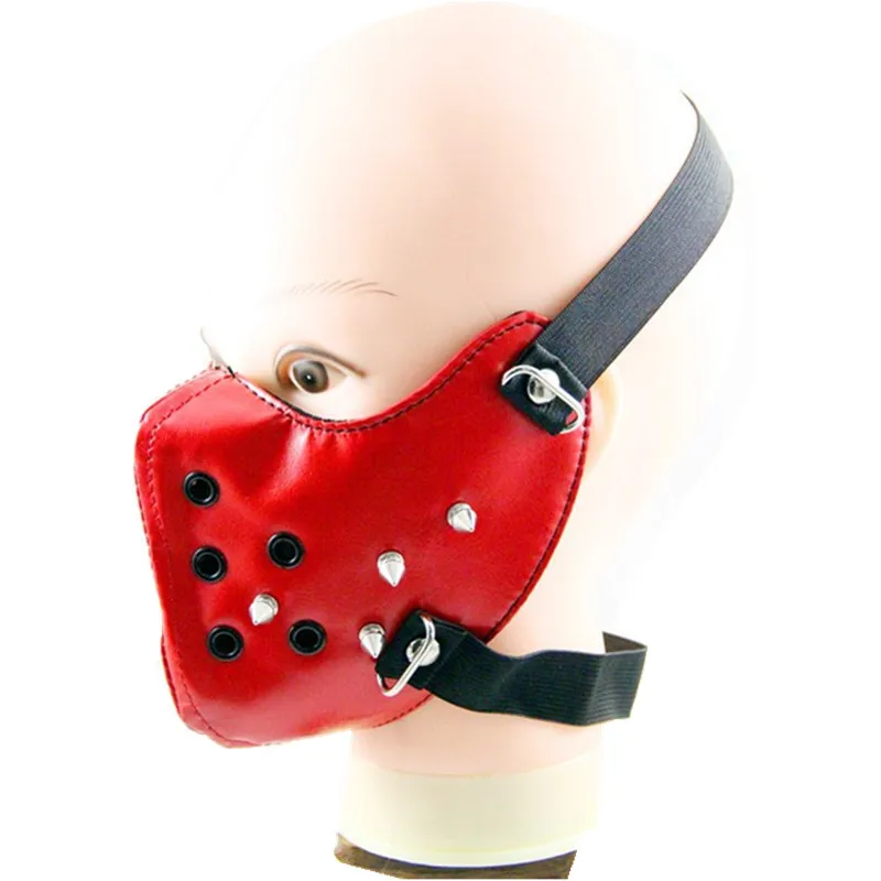 Красная мотоциклетная маска с заклепками в стиле панк-рок, Вечерние кожаные маски в стиле хип-хоп на Хэллоуин, P09