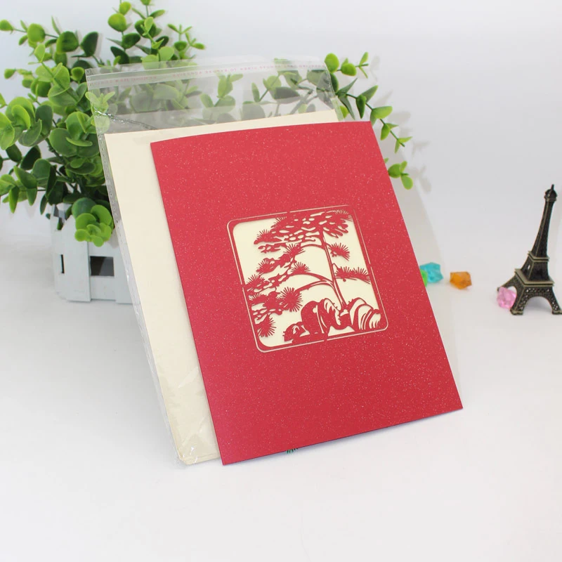  3D Handmade Chinese Style Verdant Pine and Cypress Paper Invitation Greeting Cards PostCard Busines - 32889816904