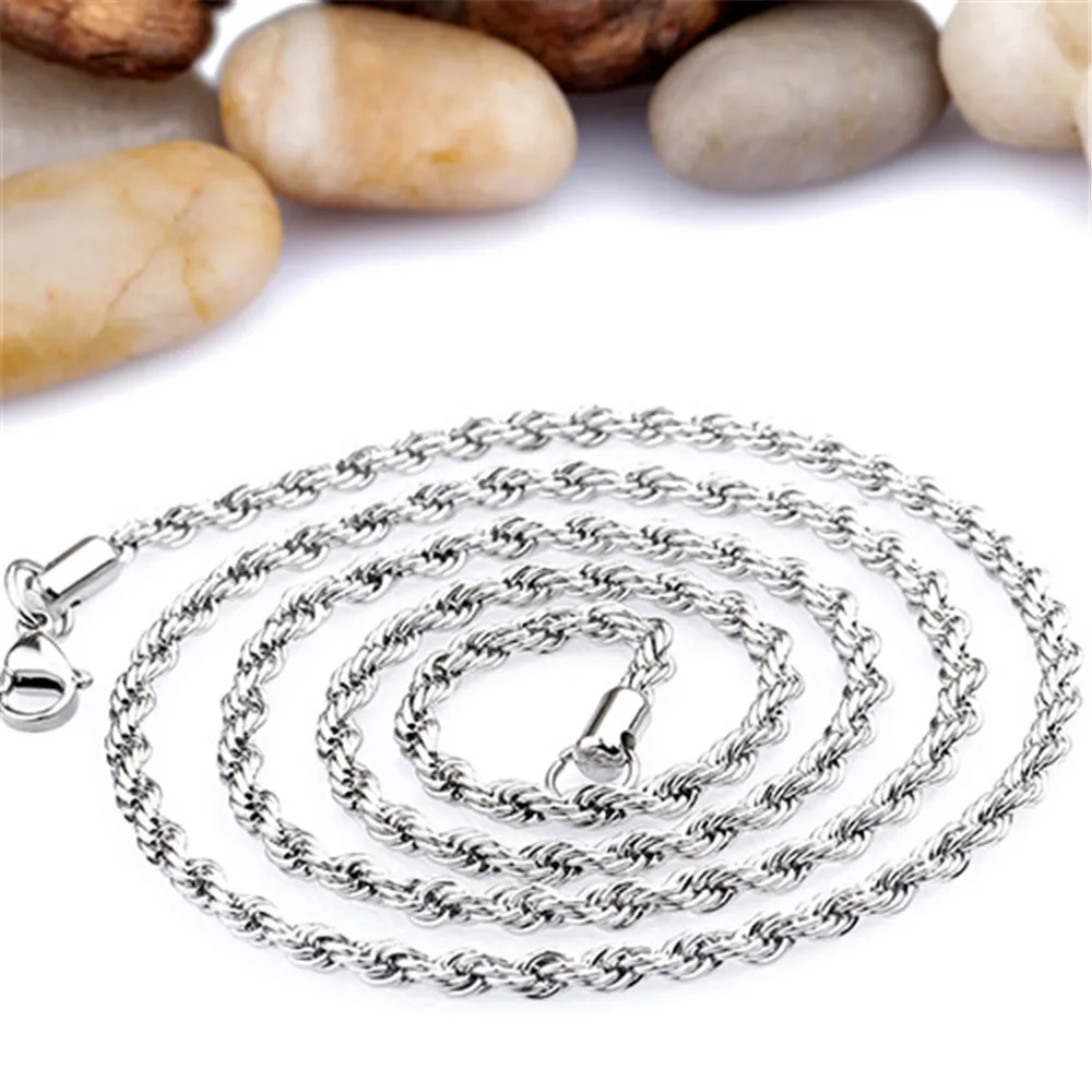 

Fashion OL cool 60cm long silver titanium steel twist necklace men's necklace