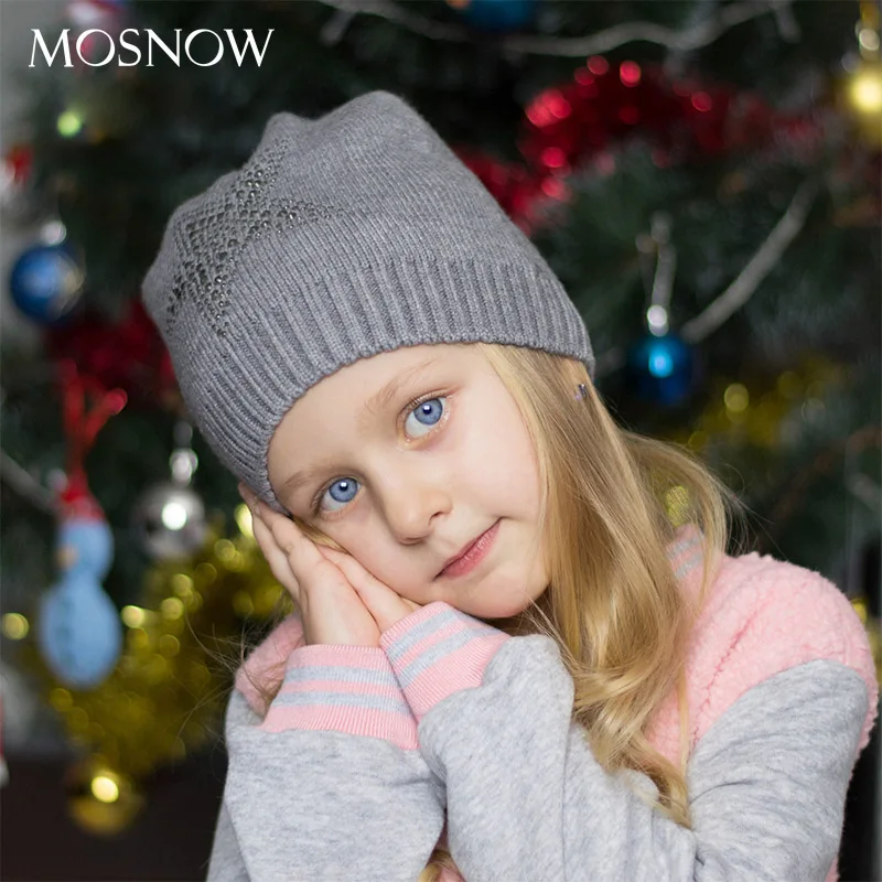 

Winter Kids Baby Hats Warm With Rhinestone Beanies Boys Girl Children Hat Pentagram Wool Knit Thicken Beanie Hat Baby Unisex Cap